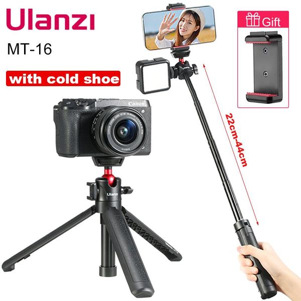 

ulanzi mt-16 dslr slr smartphone vlog tripod with cold shoe phone mount holder for microphone led light mini tripods