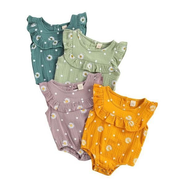 

born baby girls boys bodysuits sleeveless daisy floral print stylish jumpsuits 4 colors rompers, Blue