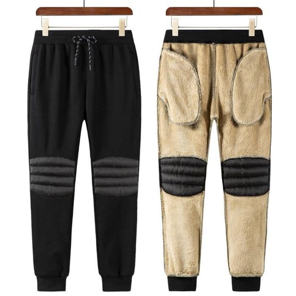 

men's pants winter men fleece lined sweatpants thick jogger warm trousers sports wear drawstring track plus size 8xl, Black