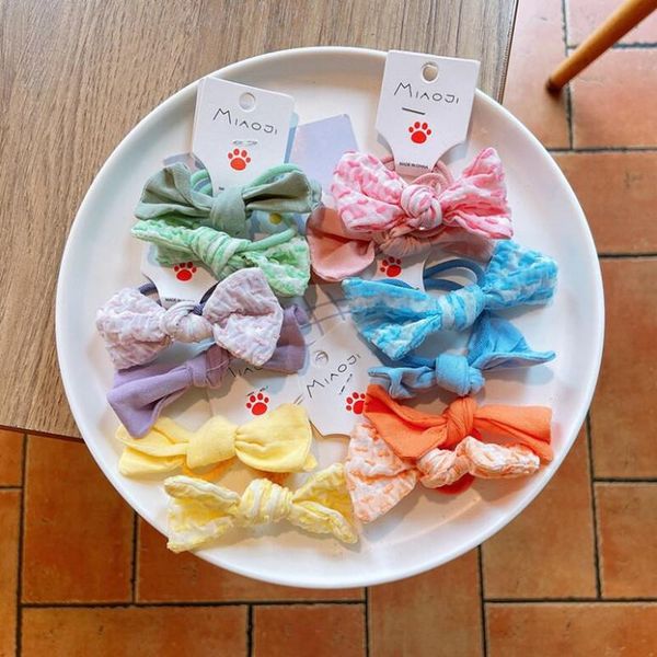 

girls hair clips candy color bow barrette for kids polka dot hairpin cotton linen side clip children vocation accessories, Slivery;white