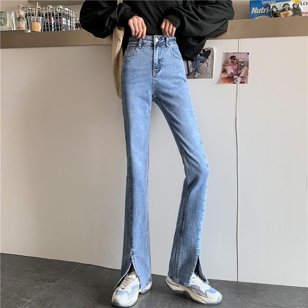 

women's jeans cmaz 2021 woman high waist wide leg loose female denim streetwear vintage fashion straight pants, Blue