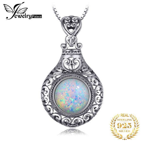 

jewelrypalace vintage 2.5ct cabochon created opal 925 sterling silver heart love statement pendant necklace choker no chain