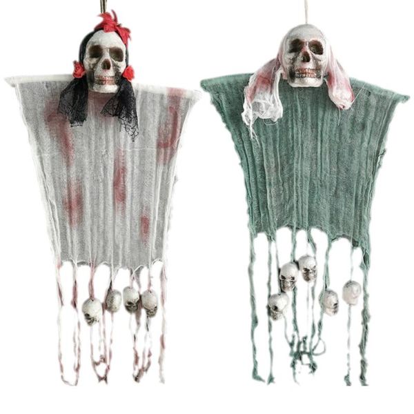 

curtain & drapes 2pcs horror door hanging ghost bar decoration (1pc white hood, 1pc red flower head)