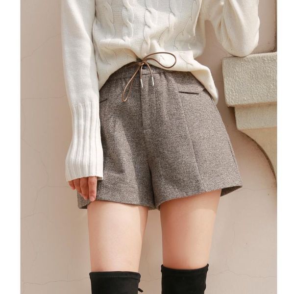 

women's shorts winter women clothes harajuku vintage high waist ladies wide leg short pants korean style spodenki damskie zl1310, White;black