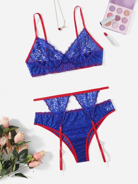 

plus floral lace garter lingerie set z7c8#, Black;white