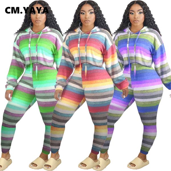 

activewear striped womens set hooded sweatshirt crop legging pant set sporty trasuit fitness two piece outfitsby air, White