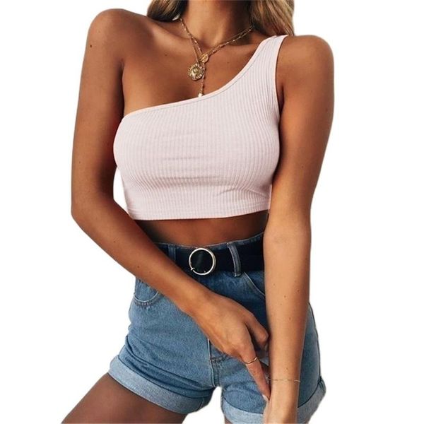 

women's tanks & camis 1pc one shoulder crop basic sleeveless ribbed tank women stretchy strappy tees fashion clothes accessories, White