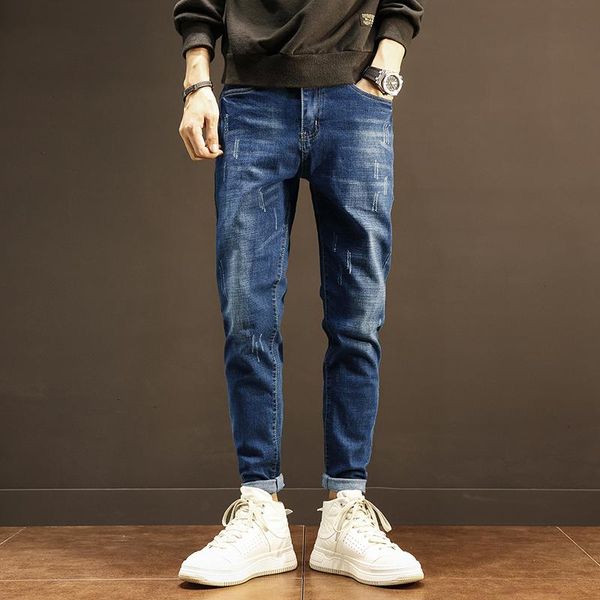 

men's jeans 2021 pencil pants fashion slim casual silm fabric thin light blue trousers male clothes men