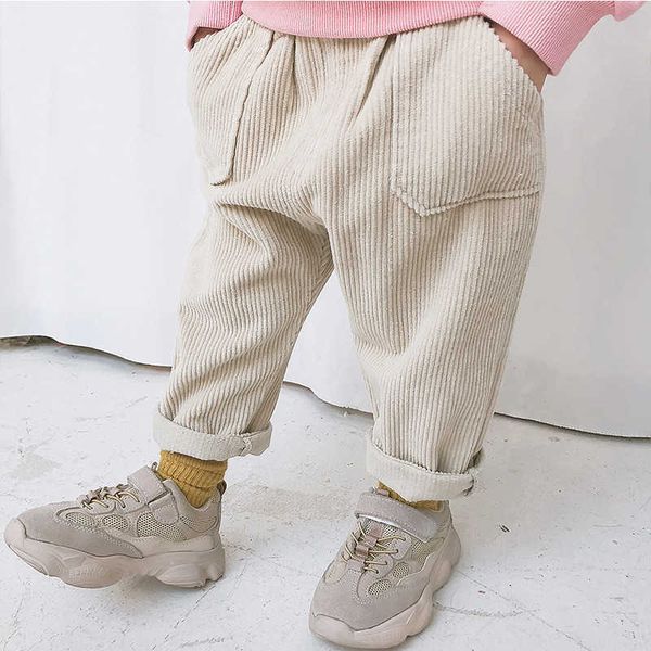 Frühling Kleinkind Mädchen Einfarbig Lose Cord Hosen Koreanischen Stil Baby Kinder Weiche Allgleiches Casual Hosen 210615