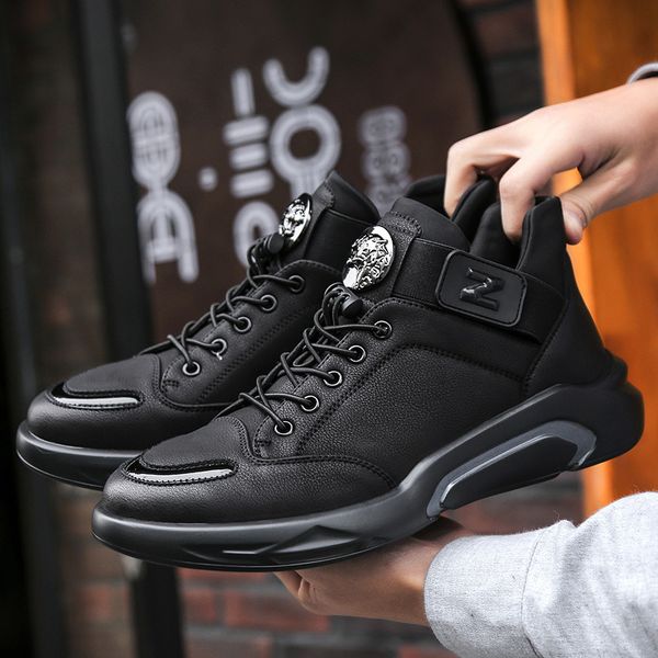 

men's sho tiktok style sportswear casual , british fashion, , leather, Black