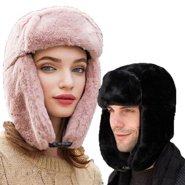 

berets winter windproof cap bomber hat for men women 2021 warm plush with ear flaps male female outdoor hats hunting, Blue;gray