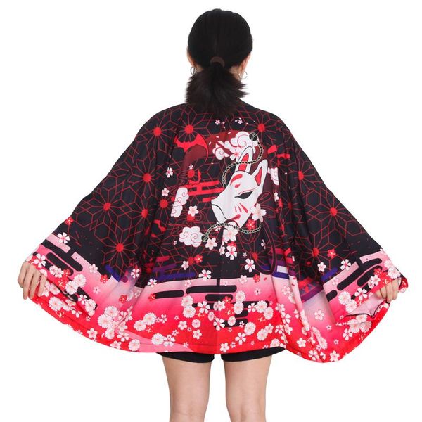 

ethnic clothing kimono women japanese yukata female asian clothes cardigan shirt traditional wave carp print haori, Red