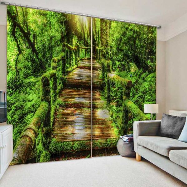 

curtain & drapes green curtains modern blackout window for living room bedroom nature scenery ladder printing cortinas
