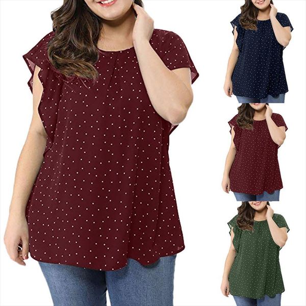 

summer plus size ruffle womens shirt sleeve polka dot chiffon casual blusa femmes sr, White