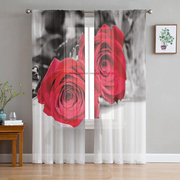 

curtain & drapes red rose flower window curtains bedroom modern drape sheer tulle valances living room kitchen voile