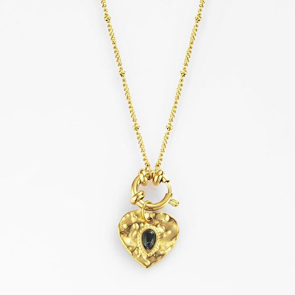 

pendant necklaces 2021 french hollow round necklace water drop semi-precious stone love titanium steel women, Silver