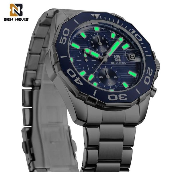 

wristwatches ben nevis brand quartz rotatable bezel men's watches sport waterproof stainless steel luminous watch men luxury chronog, Slivery;brown