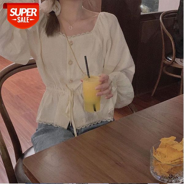

korean u-neck cardigan single-breasted long-sleeved [retro celebrities, sweet lace shirt] #ei2i, White