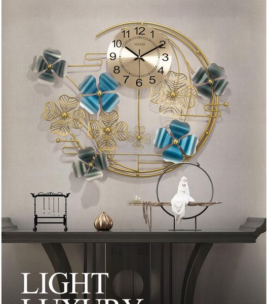 

wall clocks chinese four-leaf clover wrought iron murals home livingroom hanging crafts background sticker decor