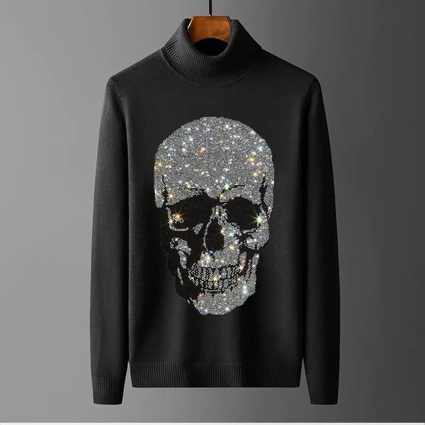 

men's sweaters 4xl asia luxury design winter turtleneck diamond sweater pullover brand warm cashmere sweatshirt, White;black