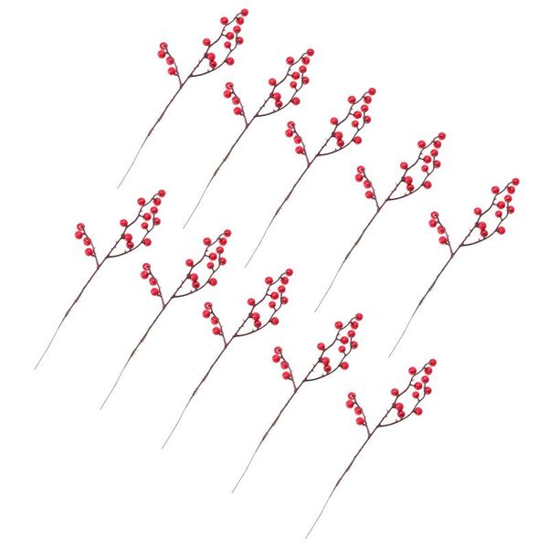 

decorative flowers & wreaths 10pcs artificial holly stem plant decor xmas diy flower branch home red