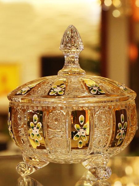 

storage bottles & jars gold-plated craft crystal glass sugar bowl dried fruit snack candy box with lid