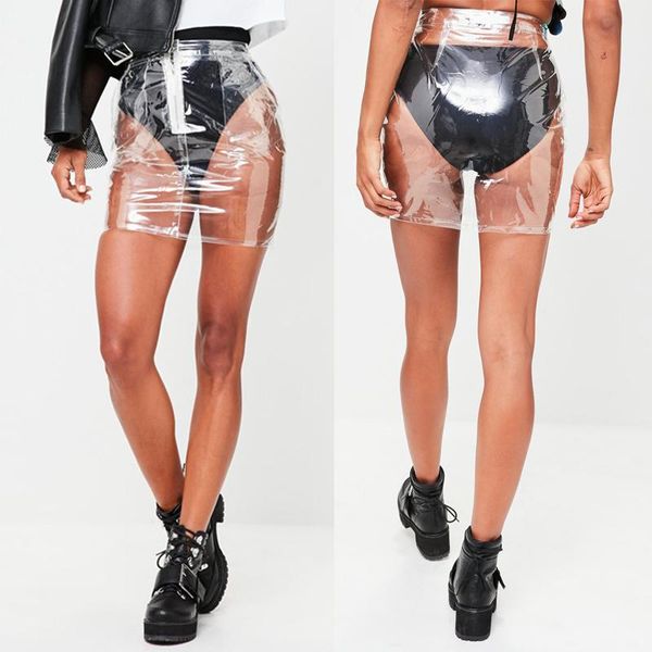 Röcke Sommermode Hip Hop Punk Damen Transparent Klar Sexy Hohe Taille Figurbetonter Bleistift Mini Skater Reißverschluss Kurzer Rock