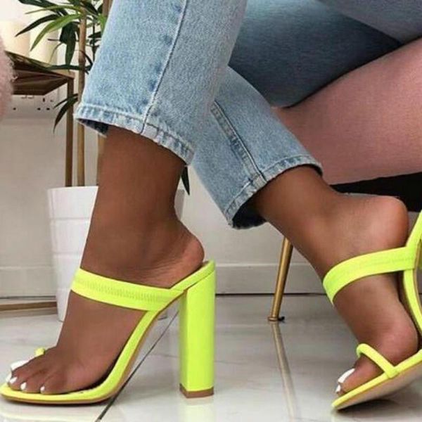 

slippers summer sandals flip flop square heel stretch fabric hollow women shoes pumps fluorescent green, Black