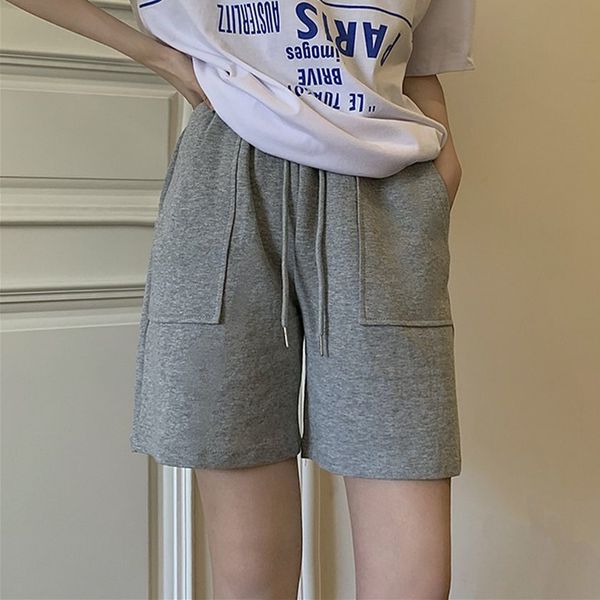 

women's shorts hzirip summer sports elastic-waist solid pockets loose all game casual cotton femme chic broad leg ladies shorts yfgu, White;black