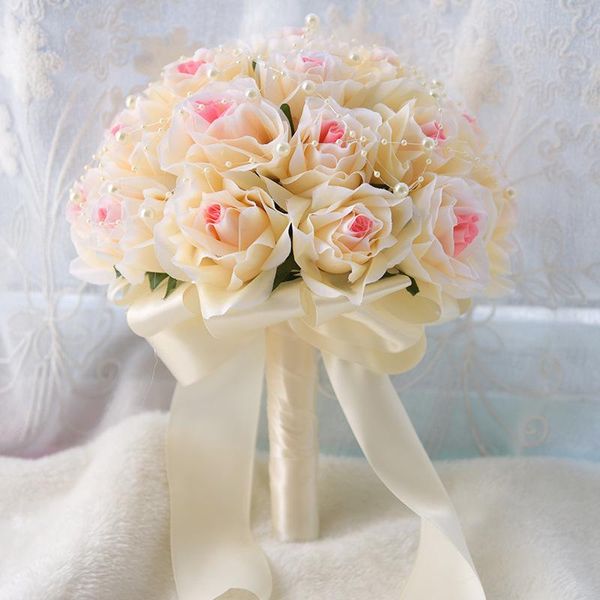

decorative flowers & wreaths romantic wedding bouquet with ribbon artificial rose pink green women 2021 buque de noiva bridal accessories br