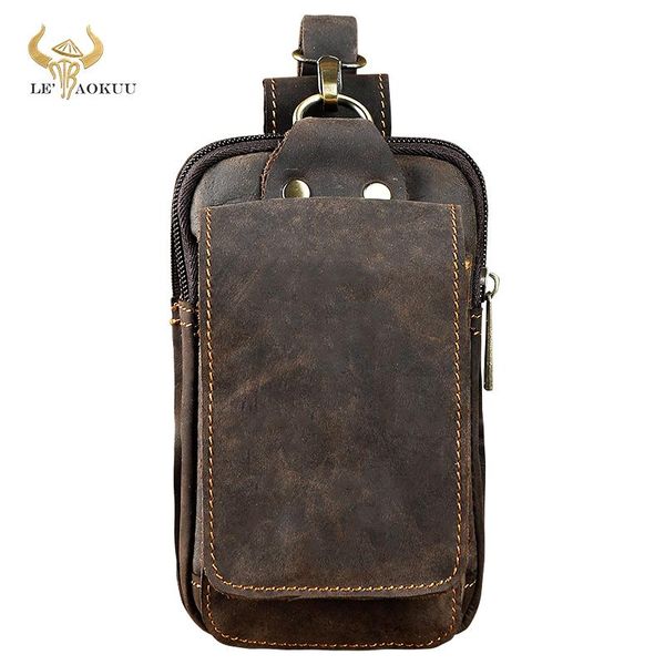 

crazy horse leather men vintage travel belt fanny waist bag pack design bum hip 6.5" phone case pouch male 1609 bags