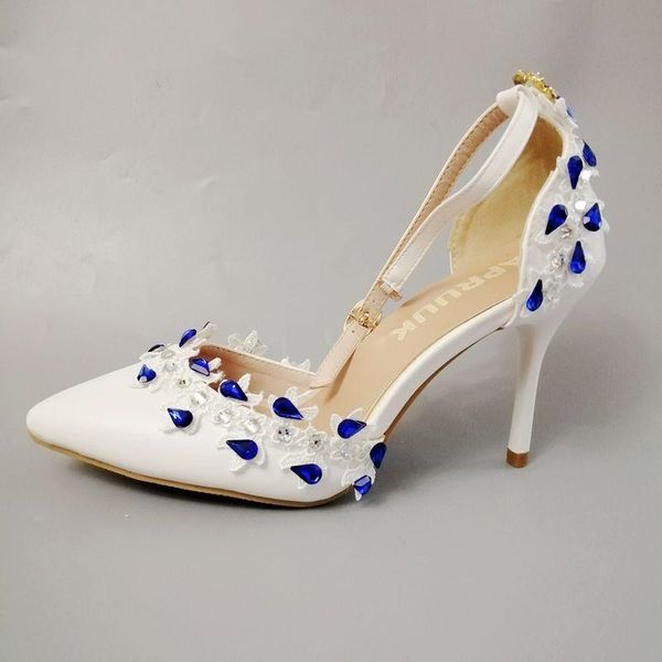 

woman summer white lace sandals shoe 10cm heels point toes royal blue crystal bridal brides ladies party wedding, Black