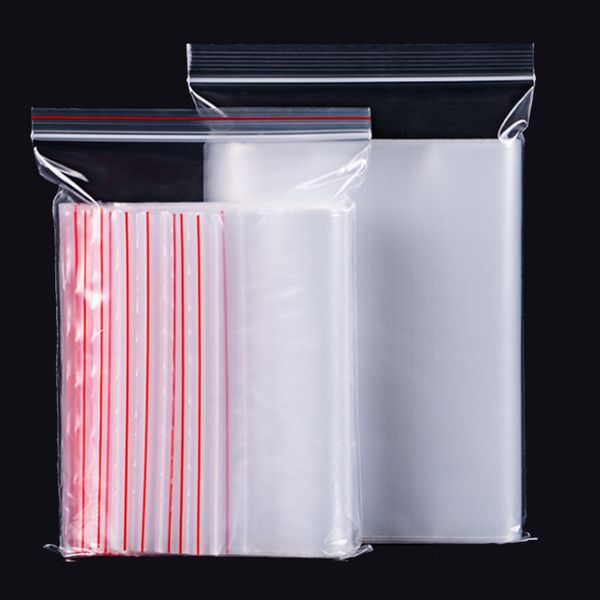 

clear grip self press seal zip lock plastic bags with red side