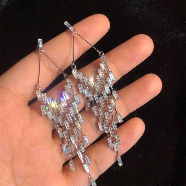 

dangle & chandelier fashion sparkling cubic zirconia luxury earrings for women gift s925 ear needle drop with stones, Silver