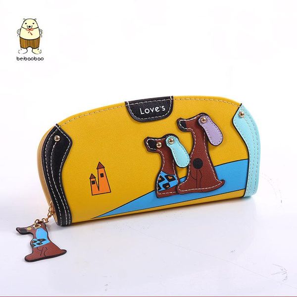 

wallets beibaobao 2021 pu leather fashion women long design wallet purse cartoon dog bag, Red;black