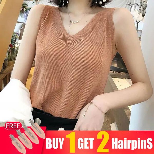 

women's tanks & camis woman summer v-neck vest camisole sleeveless korean version of loose short bottoming shirt women tide vests, White