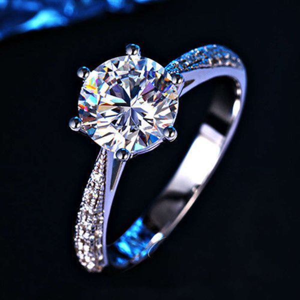 

jewelry opening yisu ring simulation mosangshi diamond female live six claw zircon wedding, Silver