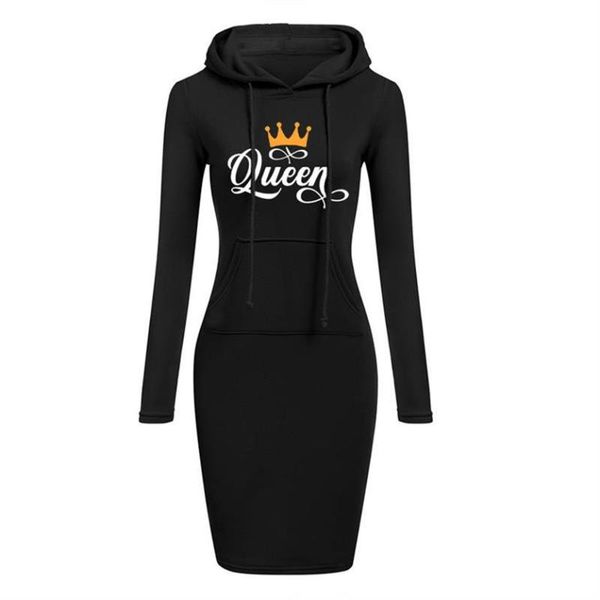 

contrast hooded hoodies dress for women queen letters printing sweatshirts clothing women's &, Black