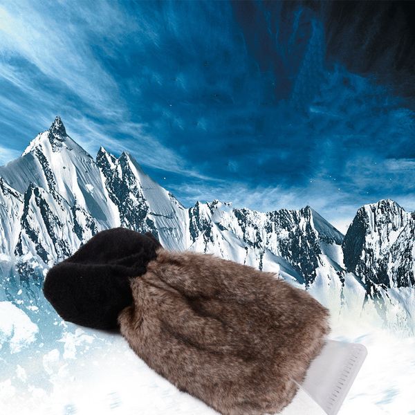 

ice scraper snow shovel mitts deluxe faux-fur glove lined thick fleece snow scraper glove snow remover for car in camping outdoor activity