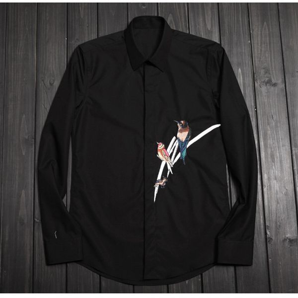 

men's t-shirts high end brand embroidery cotton mens long sleeve blending shirt male large m-4xl fashion black shirts men solid chemise, White;black