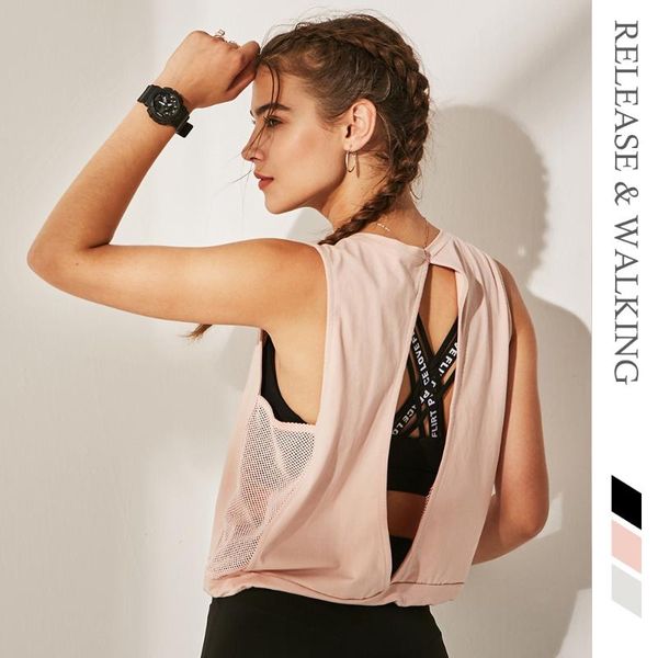 

yoga outfits r&w open back sleeveless women loose tshirt hollow vest running outdoor breathable summer thin quick dry female dancing, White;red