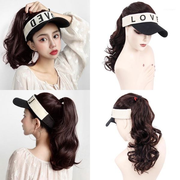 

baseball cap wigs long wavy synthetic with 16 inches hat wig for women1, Black