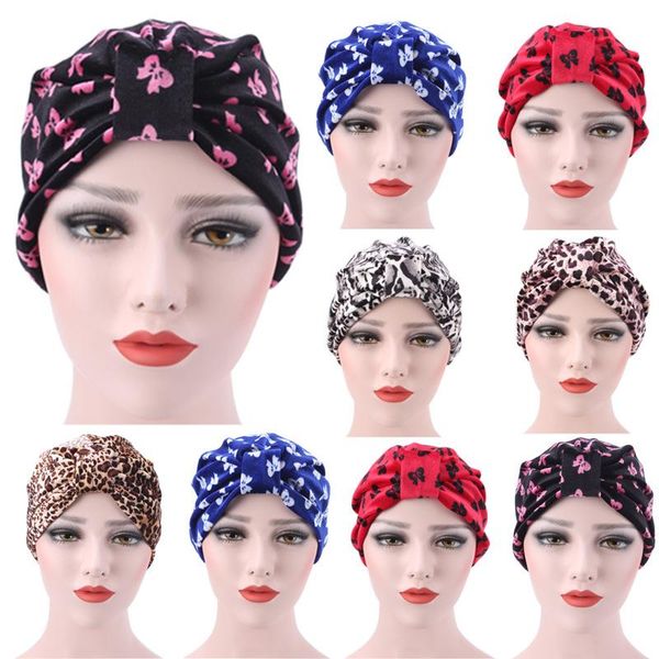 

fashion baotou hat leopard butterfly muslim flannel ethnic clothing, Red