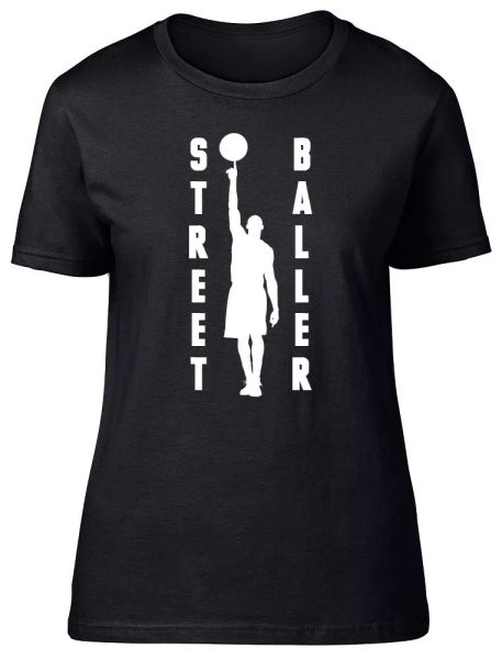 

Street Baller Basketball Womens Ladies Fitted T-Shirt, White;black