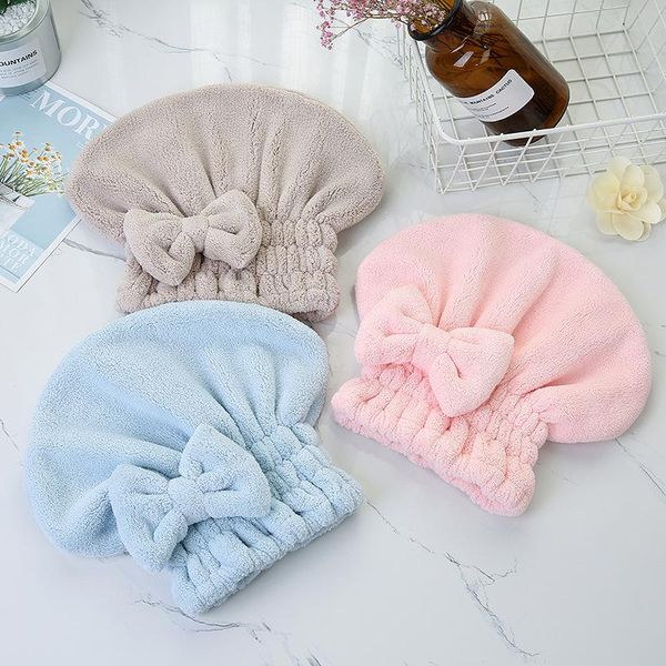 

shower caps dry hair hat bow knot fast drying towel cap bathroom accessories pink bonnet bath sauna accessory white