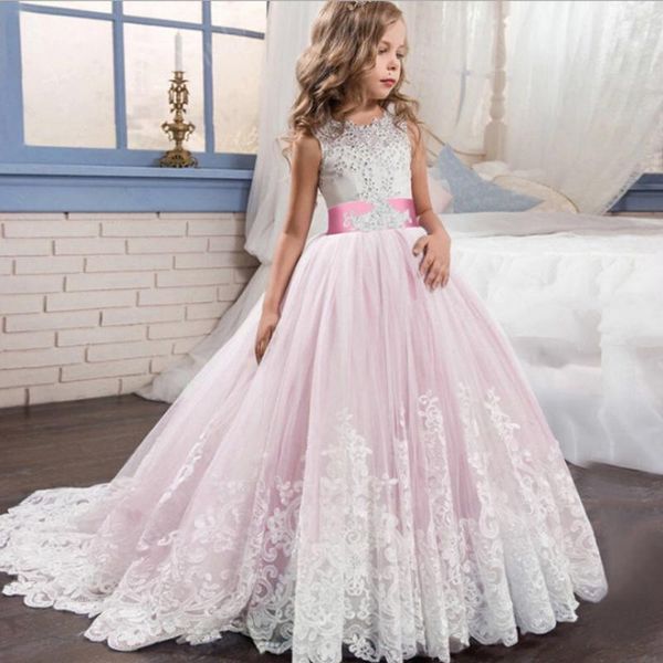 

children girl party dress long evening lace dresses prom ceremony wedding gown birthday princess kids clothes 4 6 8 10 year girl's, Red;yellow