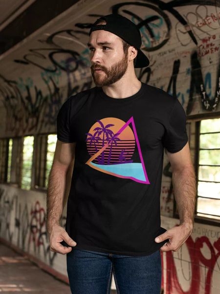 

retro sci-fi palm trees tee men's -image by shutterstock, White;black