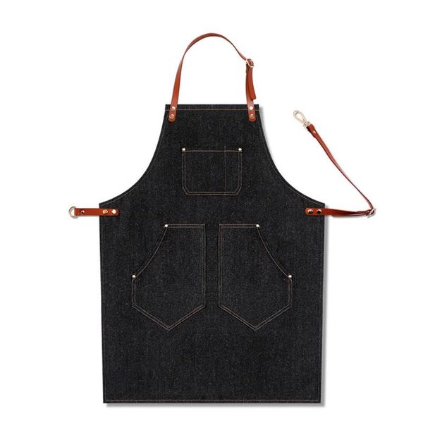 

black denim chef apron for men barbeque cooking with towel loops drop aprons