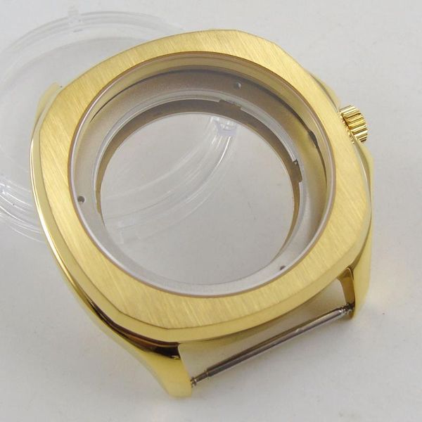

repair tools & kits 44mm gold polished fit 2836 miyota 8215 movement watch case with transparent backcover sapphire glass
