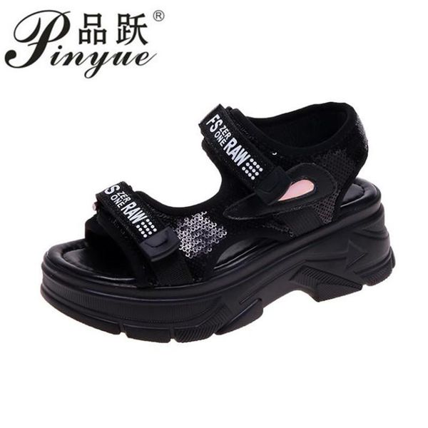 

dress shoes platform sandals female summer women thick bottom hook & loop shoe wedge with open toe, Black